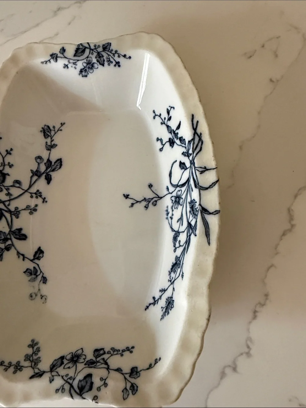 Antique WH Grindley Rustic Flow Blue Floral Fine China  Serving Dish